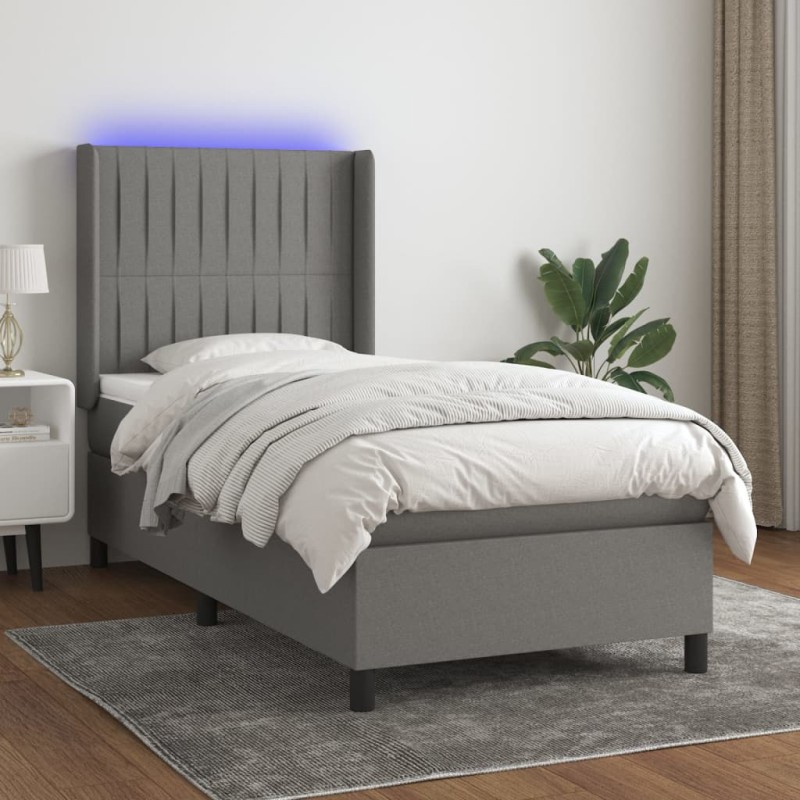 vidaXL Boxspringbett mit Matratze & LED Dunkelgrau 100x200 cm Stoff vidaXL Boxspringbett mit Matratze & LED Dunkelgrau 100x200 cm Stoff
