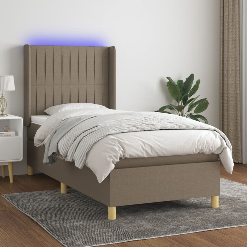 vidaXL Boxspringbett mit Matratze & LED Taupe 80x200 cm Stoff vidaXL Boxspringbett mit Matratze & LED Taupe 80x200 cm Stoff
