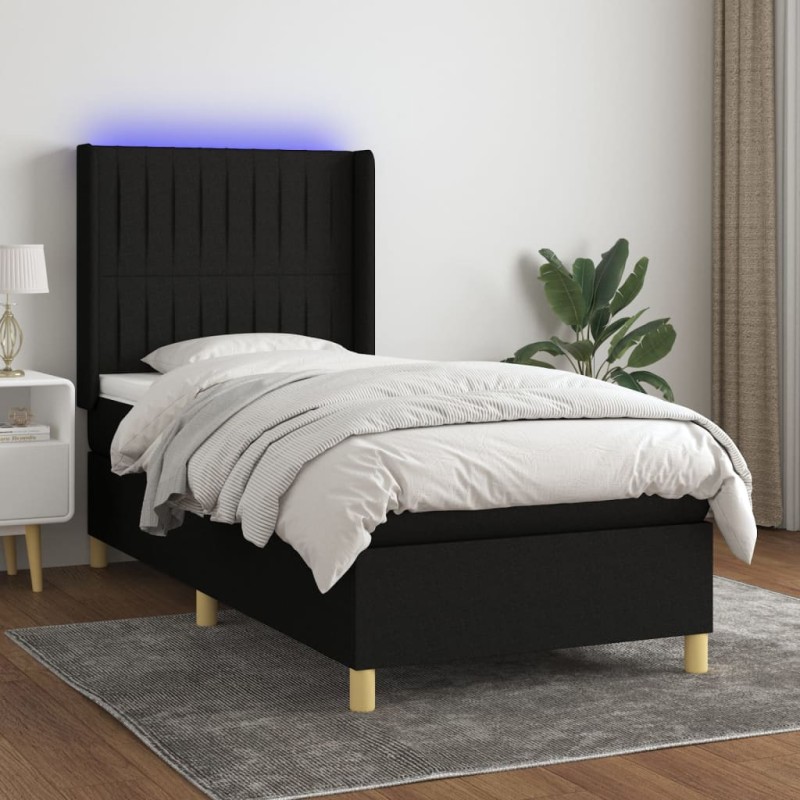 vidaXL Boxspringbett mit Matratze & LED Schwarz 80x200 cm Stoff vidaXL Boxspringbett mit Matratze & LED Schwarz 80x200 cm Stoff