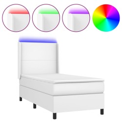 vidaXL Boxspringbett mit Matratze & LED Weiß 80x200 cm Kunstleder