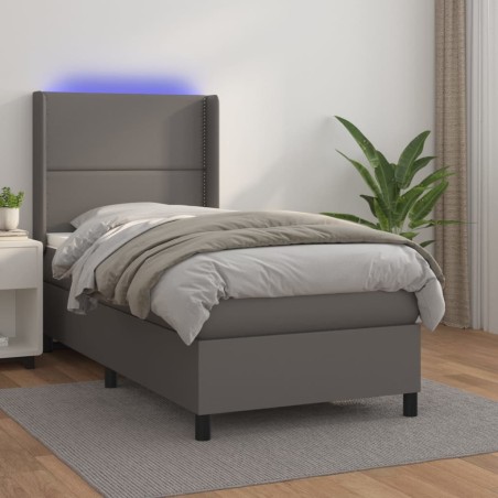 vidaXL Boxspringbett mit Matratze & LED Grau 80x200 cm Kunstleder
