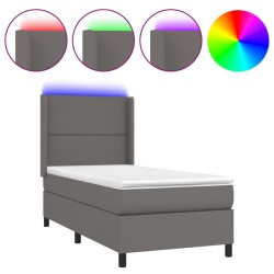 vidaXL Boxspringbett mit Matratze & LED Grau 80x200 cm Kunstleder