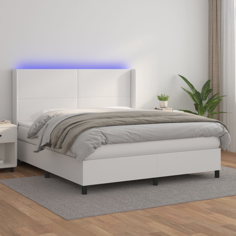 vidaXL Boxspringbett mit Matratze & LED Weiß 160x200 cm Kunstleder vidaXL Boxspringbett mit Matratze & LED Weiß 160x200 cm Kunstleder
