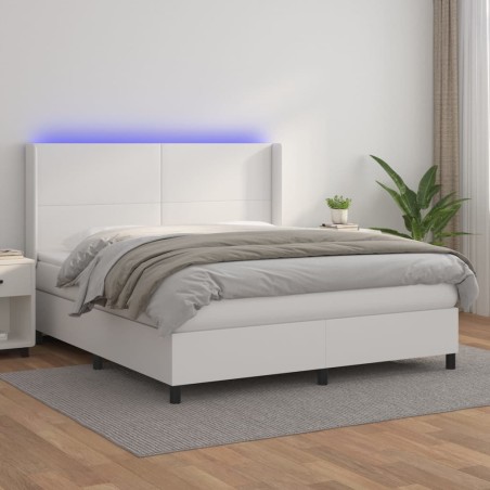 vidaXL Boxspringbett mit Matratze & LED Weiß 160x200 cm Kunstleder