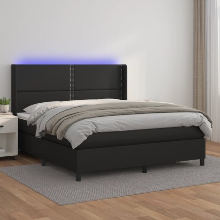 vidaXL Boxspringbett mit Matratze & LED Schwarz 180x200 cm Kunstleder