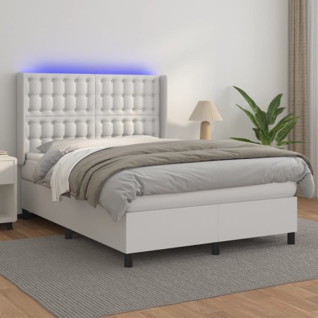 vidaXL Boxspringbett mit Matratze & LED Weiß 140x190 cm Kunstleder