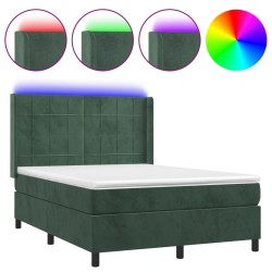 vidaXL Boxspringbett mit Matratze & LED Dunkelgrün 140x190 cm Samt