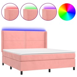 vidaXL Boxspringbett mit Matratze & LED Rosa 180x200 cm Samt