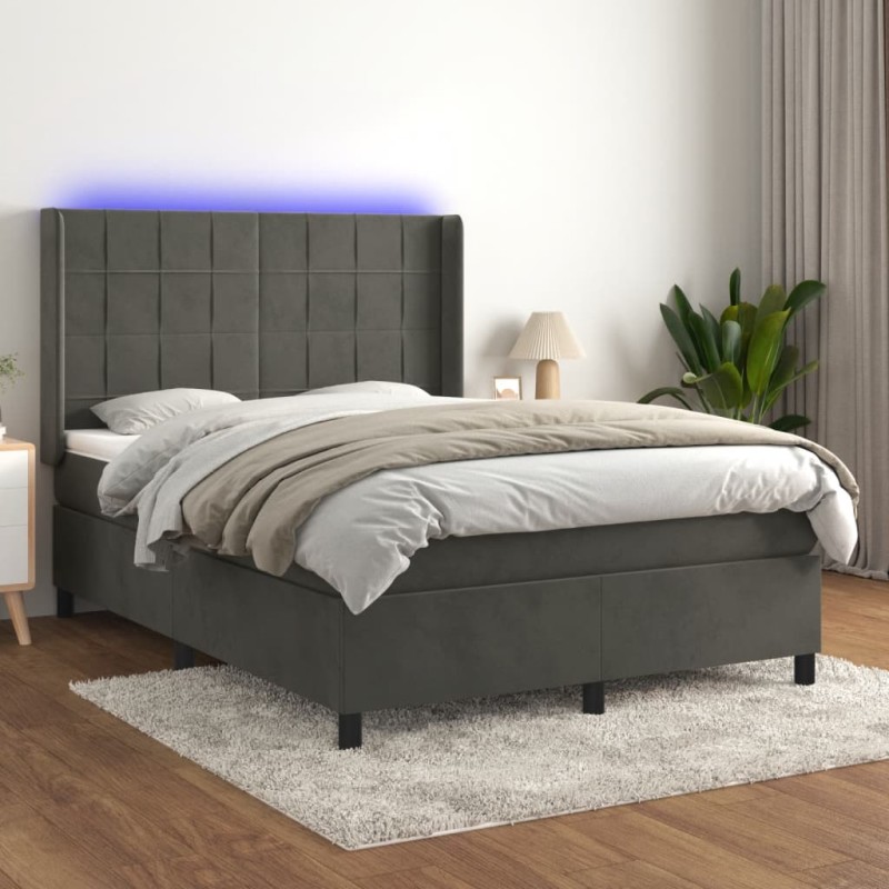 vidaXL Boxspringbett mit Matratze & LED Dunkelgrau 140x190 cm Samt vidaXL Boxspringbett mit Matratze & LED Dunkelgrau 140x190 cm Samt