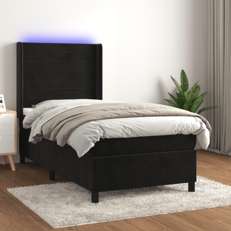 vidaXL Boxspringbett mit Matratze & LED Schwarz 90x190 cm Samt vidaXL Boxspringbett mit Matratze & LED Schwarz 90x190 cm Samt