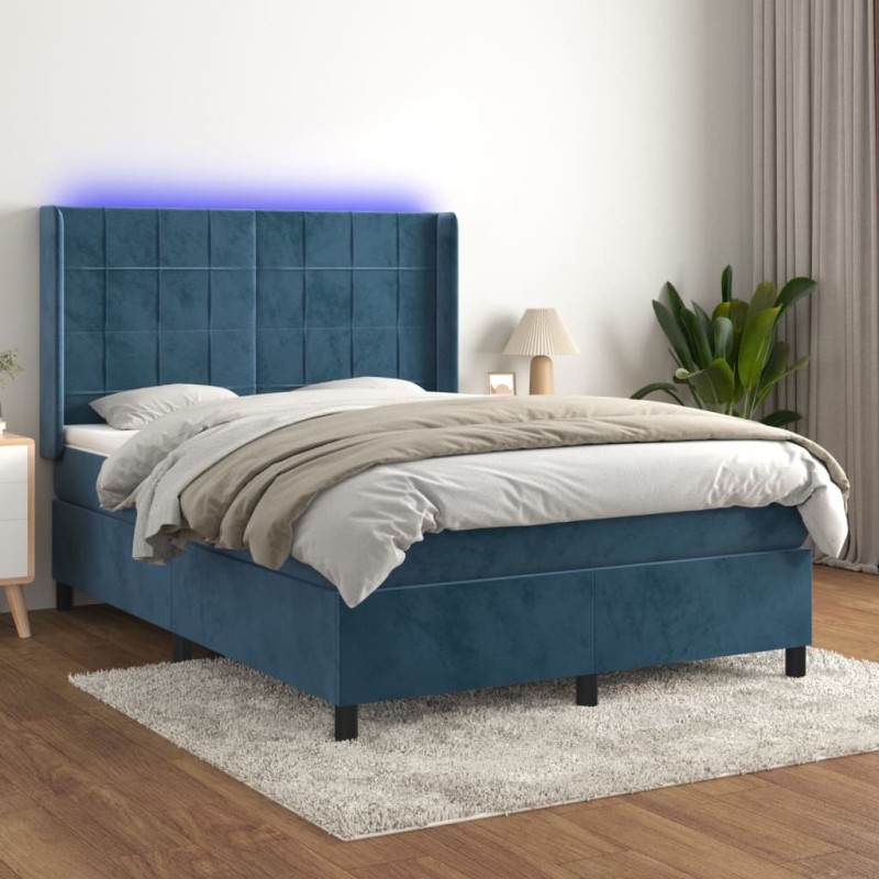 vidaXL Boxspringbett mit Matratze & LED Dunkelblau 140x200 cm Samt vidaXL Boxspringbett mit Matratze & LED Dunkelblau 140x200 cm Samt