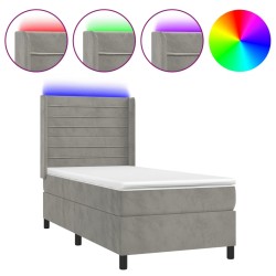 vidaXL Boxspringbett mit Matratze & LED Hellgrau 100x200 cm Samt