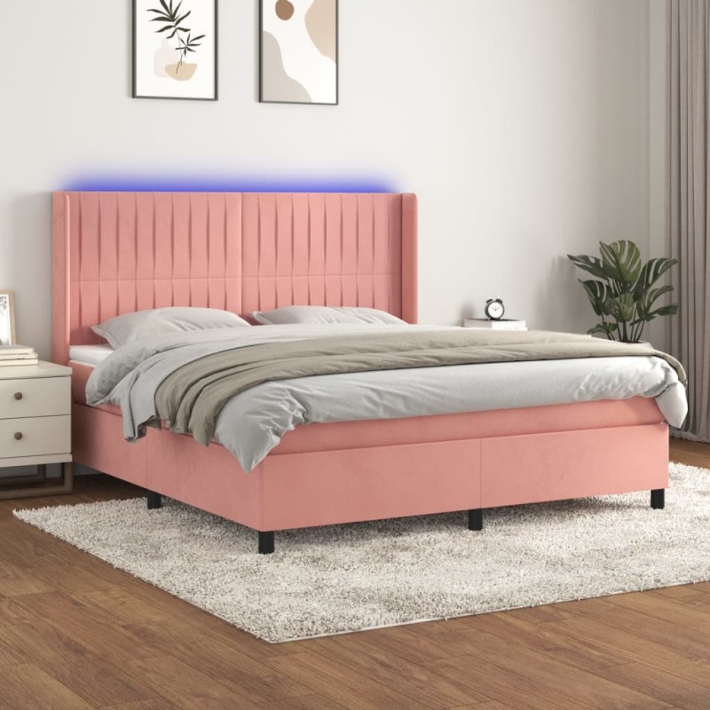 vidaXL Boxspringbett mit Matratze & LED Rosa 180x200 cm Samt vidaXL Boxspringbett mit Matratze & LED Rosa 180x200 cm Samt