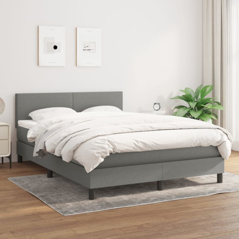 vidaXL Boxspringbett mit Matratze Dunkelgrau 140x190 cm Stoff vidaXL Boxspringbett mit Matratze Dunkelgrau 140x190 cm Stoff