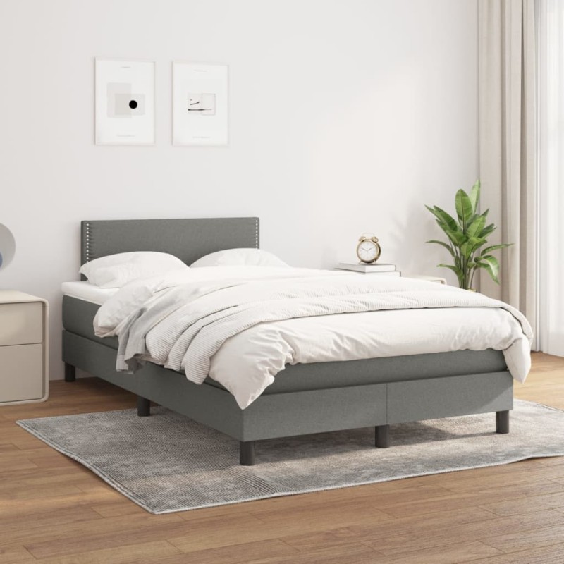 vidaXL Boxspringbett mit Matratze Dunkelgrau 120x200 cm Stoff vidaXL Boxspringbett mit Matratze Dunkelgrau 120x200 cm Stoff