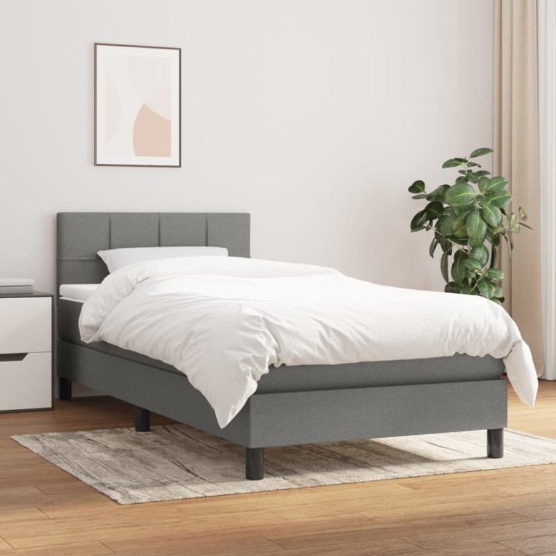 vidaXL Boxspringbett mit Matratze Dunkelgrau 90x190 cm Stoff vidaXL Boxspringbett mit Matratze Dunkelgrau 90x190 cm Stoff
