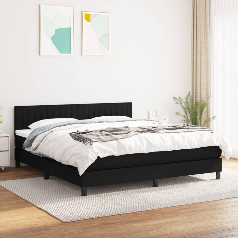 vidaXL Boxspringbett mit Matratze Schwarz 160x200 cm Stoff vidaXL Boxspringbett mit Matratze Schwarz 160x200 cm Stoff
