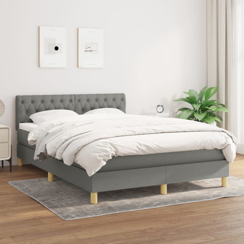 vidaXL Boxspringbett mit Matratze Dunkelgrau 140x200 cm Stoff vidaXL Boxspringbett mit Matratze Dunkelgrau 140x200 cm Stoff