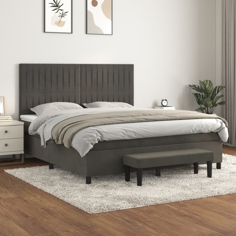 vidaXL Boxspringbett mit Matratze Dunkelgrau 180x200 cm Samt vidaXL Boxspringbett mit Matratze Dunkelgrau 180x200 cm Samt