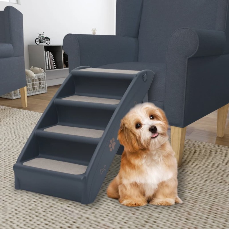 vidaXL Hundetreppe mit 4 Stufen Klappbar Dunkelgrau vidaXL Hundetreppe mit 4 Stufen Klappbar Dunkelgrau
