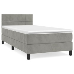vidaXL Boxspringbett mit Matratze Hellgrau 90x190 cm Samt