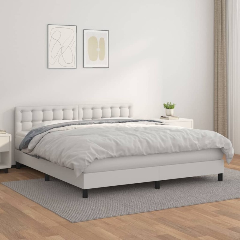 vidaXL Boxspringbett mit Matratze Weiß 180x200 cm Kunstleder vidaXL Boxspringbett mit Matratze Weiß 180x200 cm Kunstleder