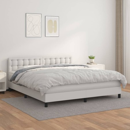 vidaXL Boxspringbett mit Matratze Weiß 180x200 cm Kunstleder