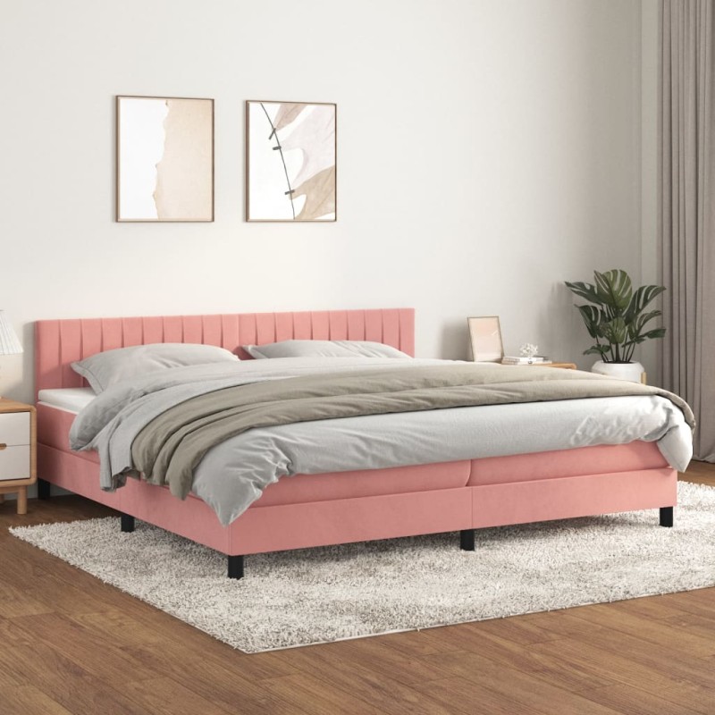 vidaXL Boxspringbett mit Matratze Rosa 200x200 cm Samt vidaXL Boxspringbett mit Matratze Rosa 200x200 cm Samt