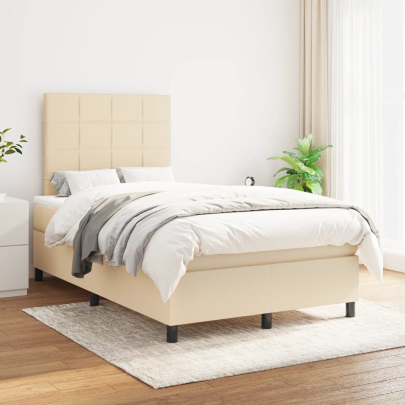 vidaXL Boxspringbett mit Matratze Creme 120x200 cm Stoff vidaXL Boxspringbett mit Matratze Creme 120x200 cm Stoff