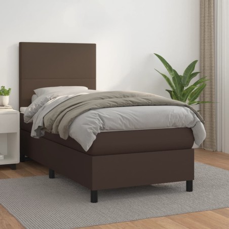 vidaXL Boxspringbett mit Matratze Braun 100x200 cm Kunstleder