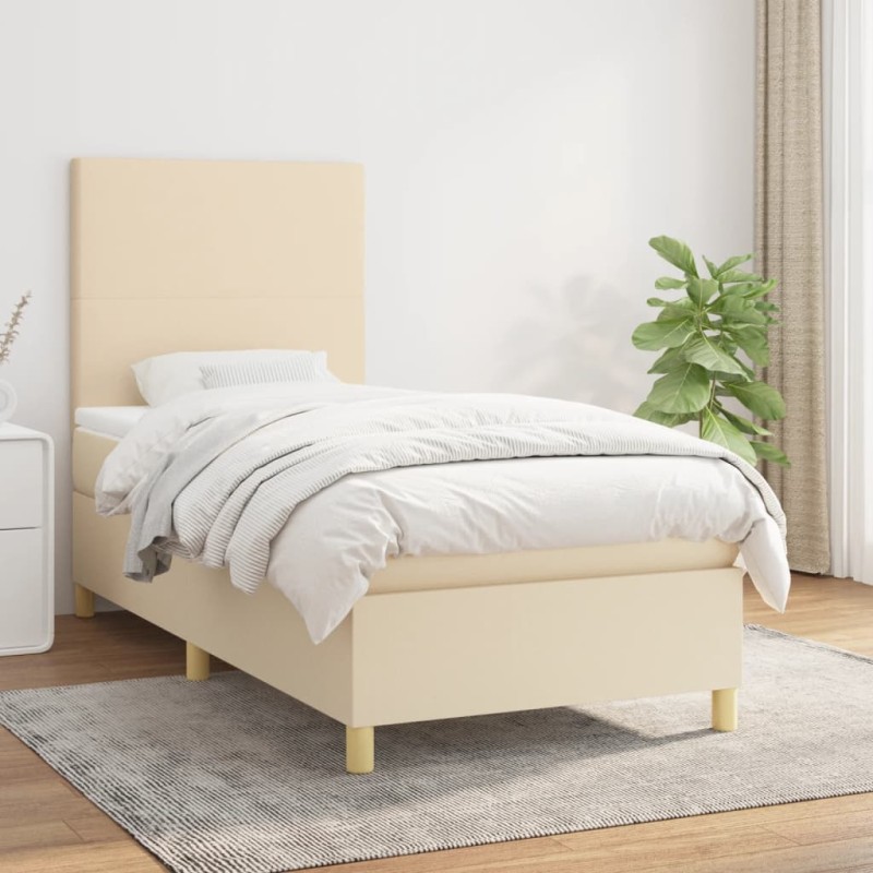 vidaXL Boxspringbett mit Matratze Creme 100x200 cm Stoff vidaXL Boxspringbett mit Matratze Creme 100x200 cm Stoff