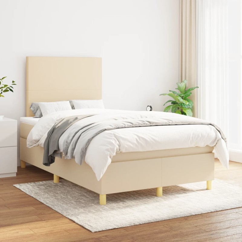 vidaXL Boxspringbett mit Matratze Creme 120x200 cm Stoff vidaXL Boxspringbett mit Matratze Creme 120x200 cm Stoff