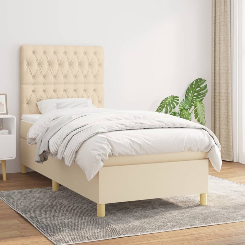 vidaXL Boxspringbett mit Matratze Creme 100x200 cm Stoff vidaXL Boxspringbett mit Matratze Creme 100x200 cm Stoff