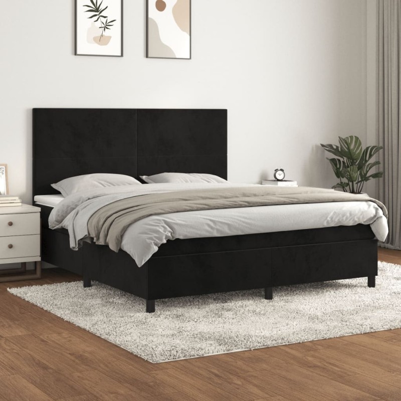 vidaXL Boxspringbett mit Matratze Schwarz 160x200 cm Samt vidaXL Boxspringbett mit Matratze Schwarz 160x200 cm Samt