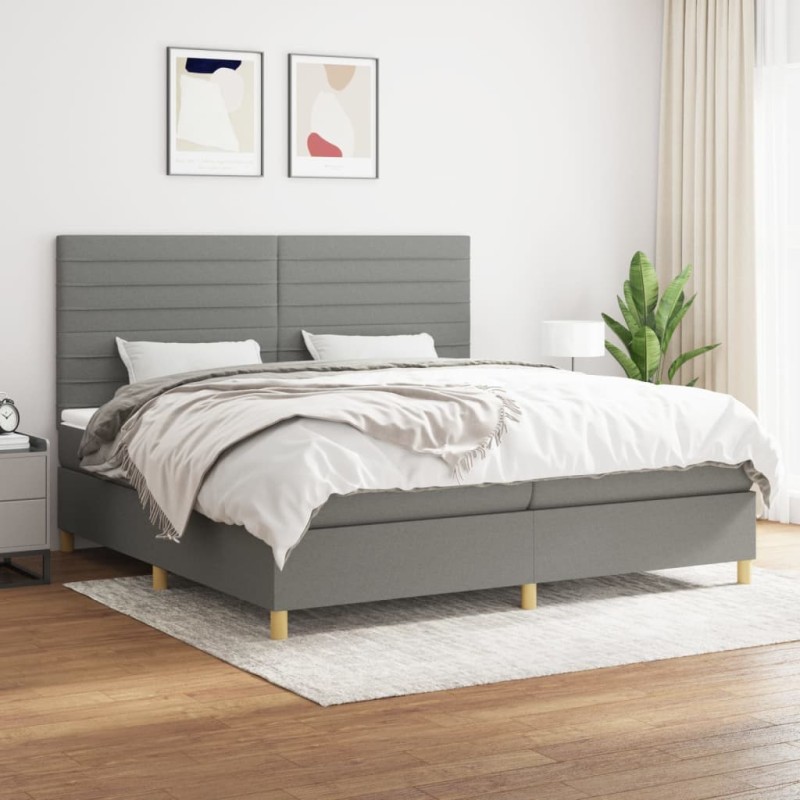vidaXL Boxspringbett mit Matratze Dunkelgrau 200x200 cm Stoff vidaXL Boxspringbett mit Matratze Dunkelgrau 200x200 cm Stoff