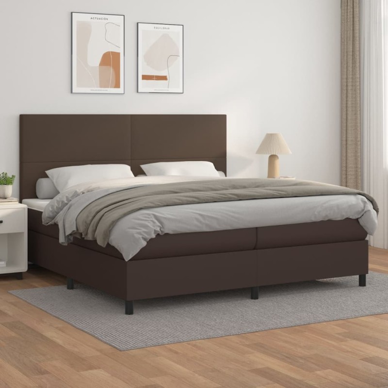 vidaXL Boxspringbett mit Matratze Braun 200x200 cm Kunstleder vidaXL Boxspringbett mit Matratze Braun 200x200 cm Kunstleder