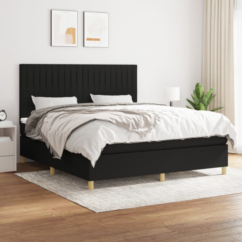vidaXL Boxspringbett mit Matratze Schwarz 160x200 cm Stoff vidaXL Boxspringbett mit Matratze Schwarz 160x200 cm Stoff