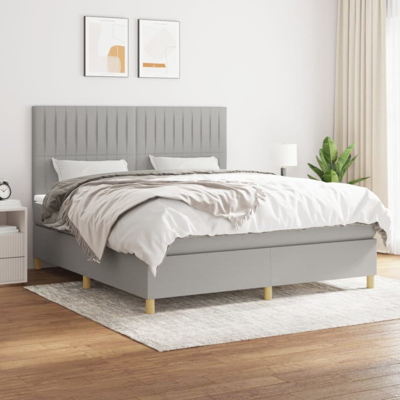 vidaXL Boxspringbett mit Matratze Hellgrau 160x200 cm Stoff vidaXL Boxspringbett mit Matratze Hellgrau 160x200 cm Stoff