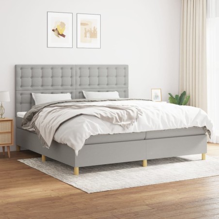 vidaXL Boxspringbett mit Matratze Hellgrau 200x200 cm Stoff