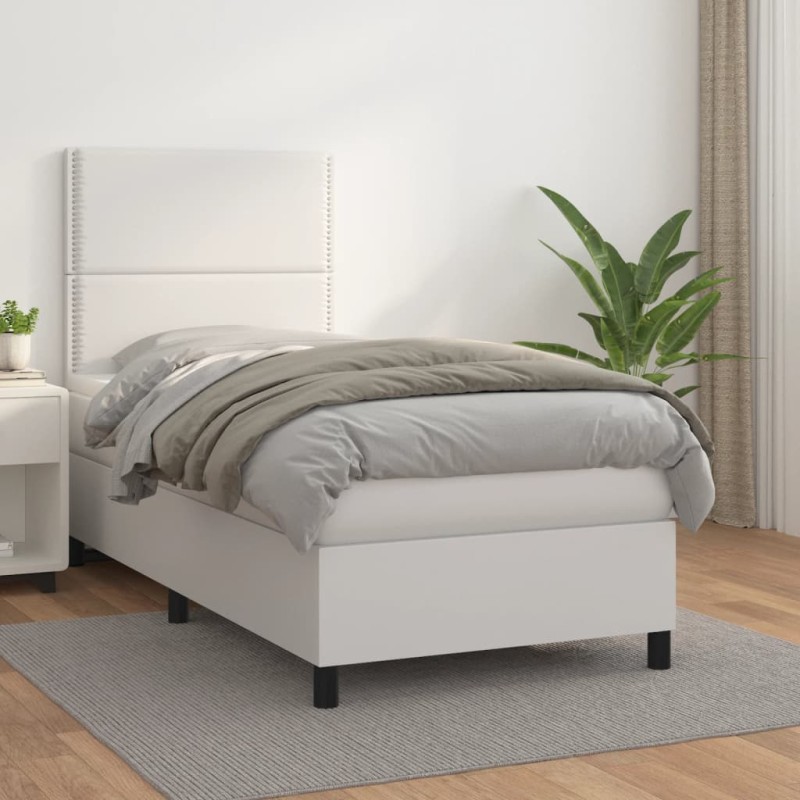 vidaXL Boxspringbett mit Matratze Weiß 80x200 cm Kunstleder vidaXL Boxspringbett mit Matratze Weiß 80x200 cm Kunstleder