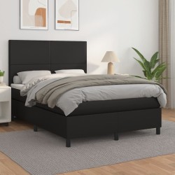 vidaXL Boxspringbett mit Matratze Schwarz 140x190 cm Kunstleder