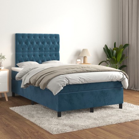 vidaXL Boxspringbett mit Matratze Dunkelblau 120x200 cm Samt