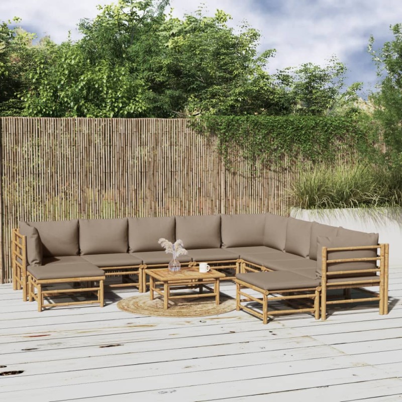 vidaXL 11-tlg. Garten-Lounge-Set mit Kissen Taupe Bambus vidaXL 11-tlg. Garten-Lounge-Set mit Kissen Taupe Bambus
