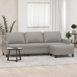 vidaXL 3-Sitzer-Sofa mit Hocker Hellgrau 210 cm Stoff