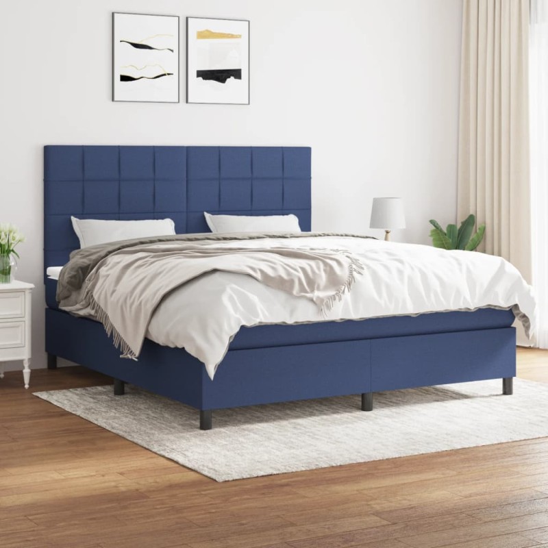vidaXL Boxspringbett mit Matratze Blau 160x200 cm Stoff vidaXL Boxspringbett mit Matratze Blau 160x200 cm Stoff