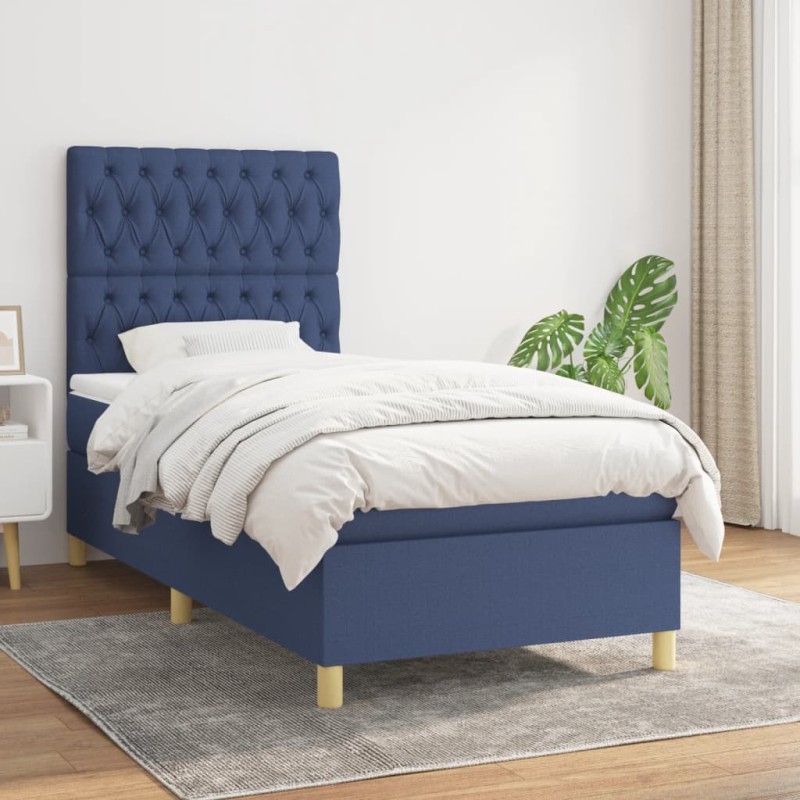 vidaXL Boxspringbett mit Matratze Blau 90x200 cm Stoff vidaXL Boxspringbett mit Matratze Blau 90x200 cm Stoff