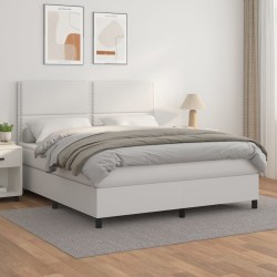 vidaXL Boxspringbett mit Matratze Weiß 160x200 cm Kunstleder