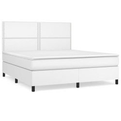 vidaXL Boxspringbett mit Matratze Weiß 160x200 cm Kunstleder