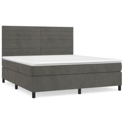 vidaXL Boxspringbett mit Matratze Dunkelgrau 160x200 cm Samt
