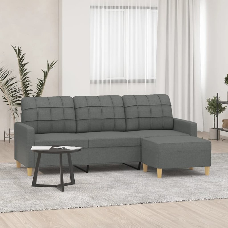 vidaXL 3-Sitzer-Sofa mit Hocker Dunkelgrau 180 cm Stoff vidaXL 3-Sitzer-Sofa mit Hocker Dunkelgrau 180 cm Stoff